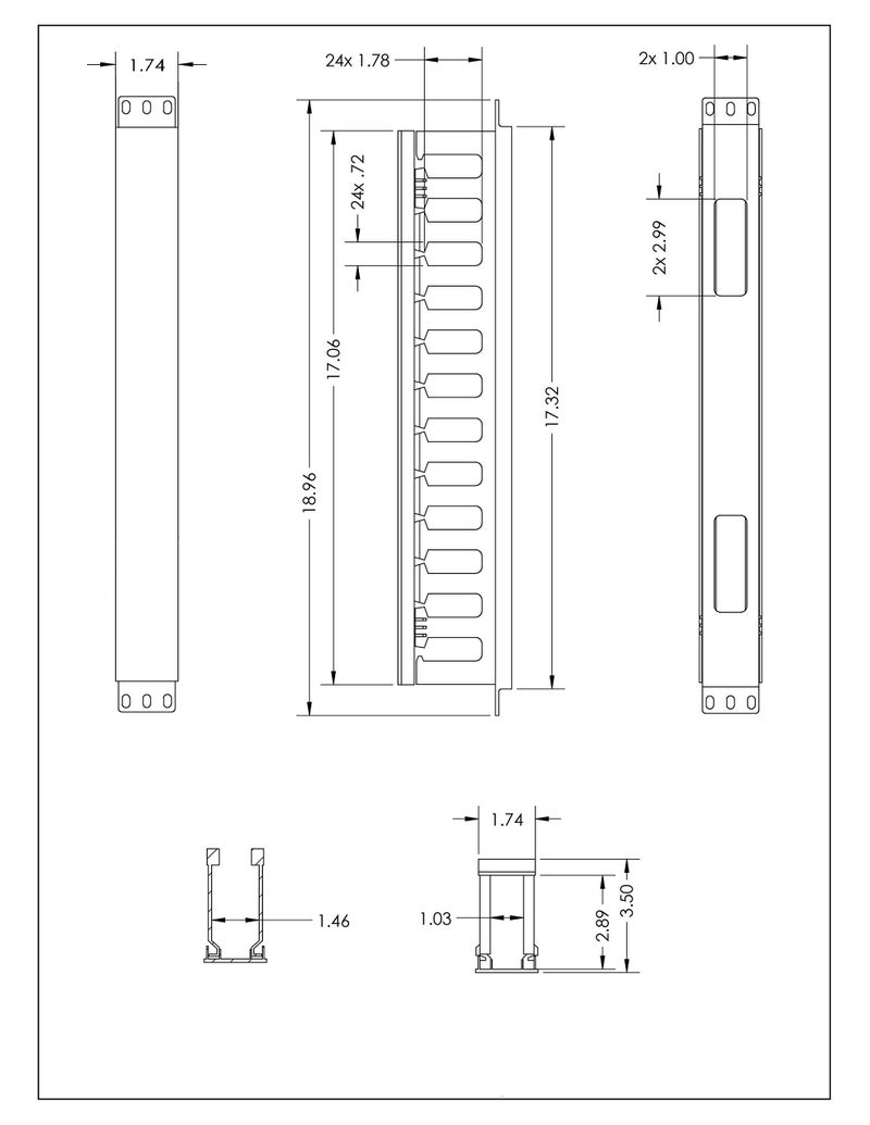 Raising Electronics 1U Horizontal Rack Mount Cable Management Unit with Panel Plastic 19" Rack Mount - Image 1